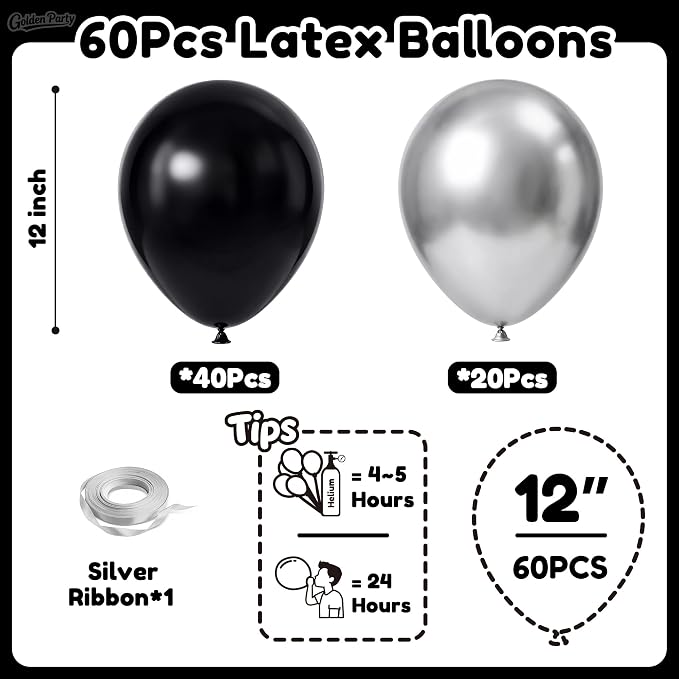 Black and Silver Balloons, Baby Shower, Anniversary, Graduation, Wedding Party - Image 2