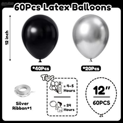 Black and Silver Balloons, Baby Shower, Anniversary, Graduation, Wedding Party - Image 2
