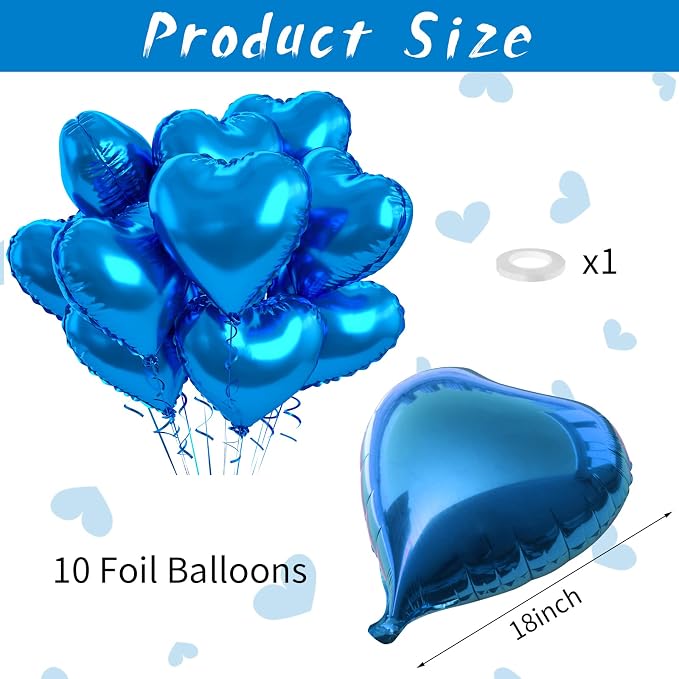 Blue Foil Heart Balloons, Boys Men, Baby Shower, Valentines, Anniversary - Image 2