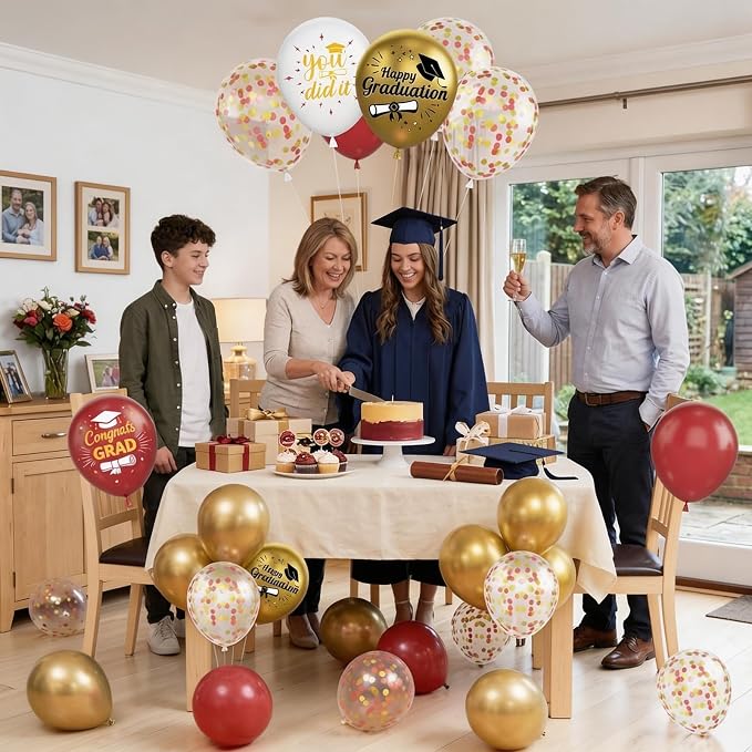 Graduation Balloons, Metallic Gold Confetti Latex Balloons, College High School - Image 7