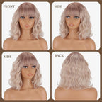 MISSQUEEN Short Ombre Platinum Blonde Wig with Bangs12 Inches Short Wavy Curly Wigs for Women Natural Looking Synthetic Heat Resistant Fiber Wig for Daily Cosplay Halloween Party Use