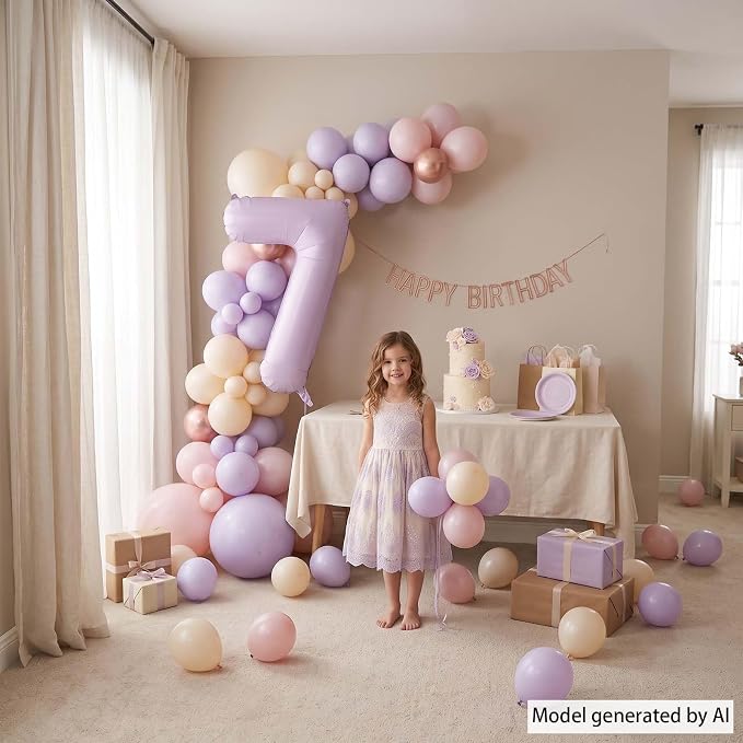 Cream Purple Number 7 Balloon 40 Inch, Foil Numeral - Image 6