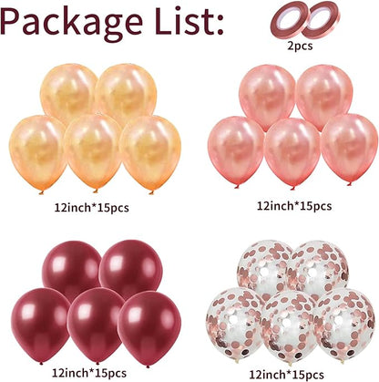 Balloons Burgundy Rose Gold, 60 Packs 12 Inches Wine Red Champagne Latex - Image 2