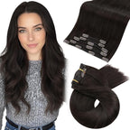 Moresoo Real Hair Extensions Clip in Human Hair Dark Brown Remy Straight Double Weft Clip in Human Hair Extensions for Women Brown 5pcs 80g 22inch