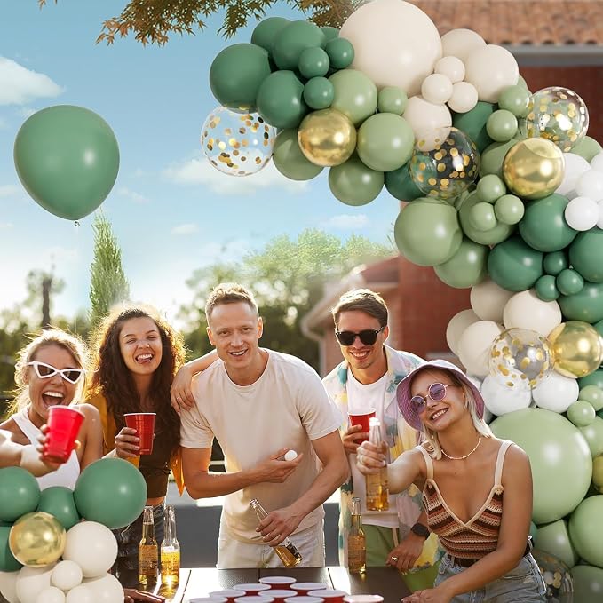 CboDeco Sage Green Balloon Garland Arch Kit, Sage Green Olive White Gold - Image 4