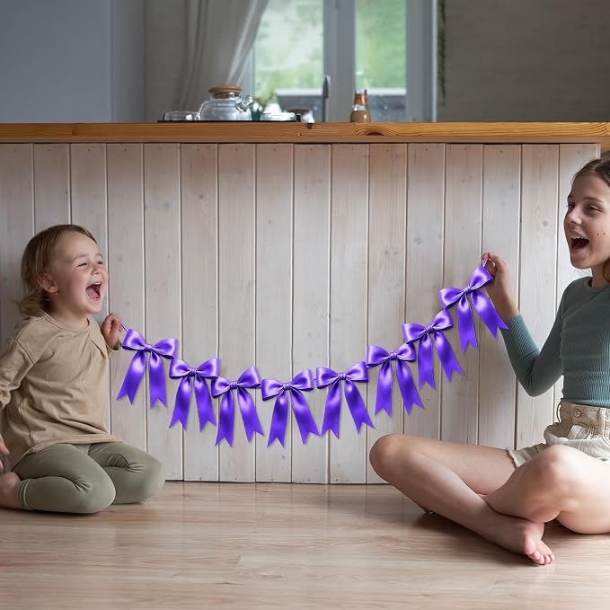 1 String of 8PCS Purple Bow Garland Banner Decoration, Pre-Strung Satin Ribbon - Image 6