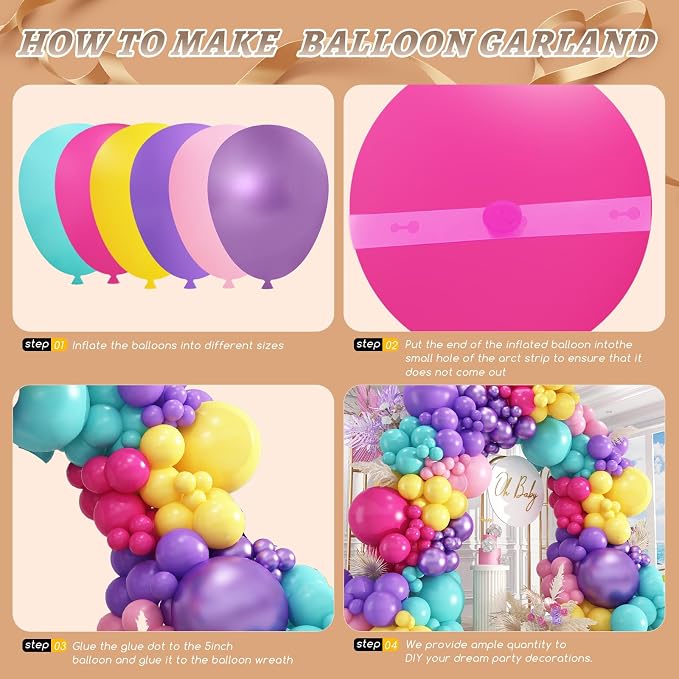 412pcs Purple Blue Pink Balloon Garland Arch Kit, 18 12 10 5 inch Different - Image 3