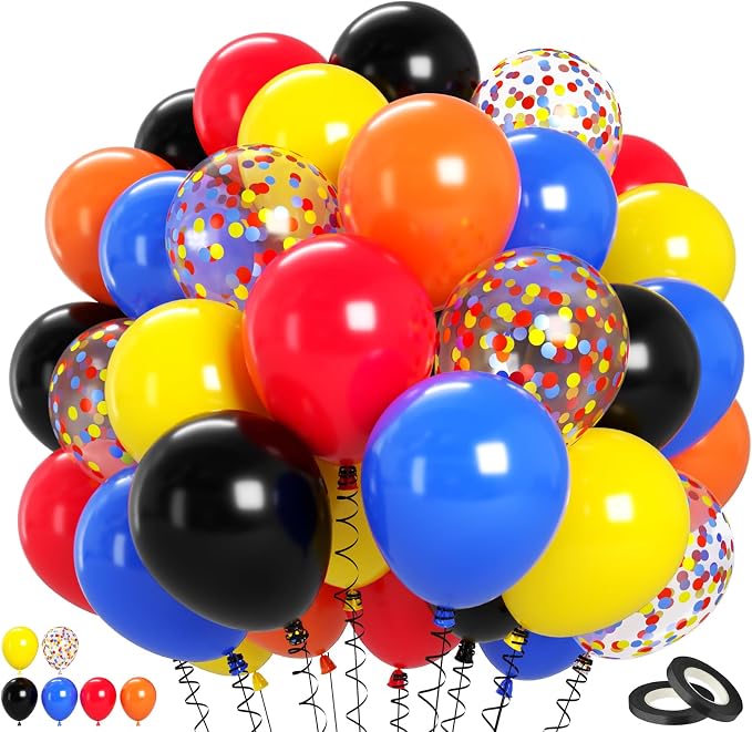 Biapian Race Car Balloons Set, 12 Inch Colorful Confetti Royal Blue Red Yellow by BIAPIAN
