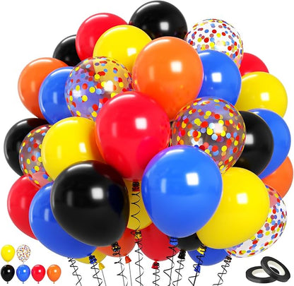 Biapian Race Car Balloons Set, 12 Inch Colorful Confetti Royal Blue Red Yellow by BIAPIAN