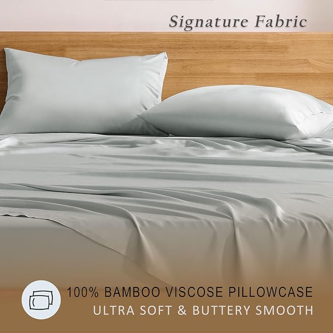 TOSMO Luxury Pillow Case Set of 2 - Cooling Viscose Derived from Bamboo, Oeko-TEX, Breathabl Silky Soft Pillow Cases with Envelope Closure (Standard, Sliver)
