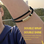 Black Extra Large Long Bracelet Hair Ties for Thick Curly Hair, 3 Pack 3mm Elastic Ponytail Holders Accessories for Women No Damage Stretchy Pony Tails Bands with Gold Metal Charms Beads