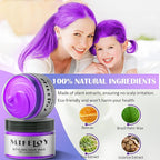 Purple Temporary Hair Color Wax, Instant Natural Hairstyle Cream Dye, Washable Styling Pomadesfor Men Girls Women Youth, Disposable Violet Coloring Mud for Party Cosplay DIY Halloween，
