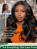 KLAIYI Wear And Go Glueless Wig Bye Bye Knots 13x4Precut Lace Front Wigs Human Hair Loose Body Wave Wig Pre Bleached Pre Everything Pre Plucked with Baby Hair 3S Ready to Wear Beginner Friendly 26Inch
