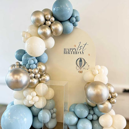Dusty Blue and Gold Balloons 60 Pcs, 12 Inch Dusty Baby Blue Chrome Gold - Image 5