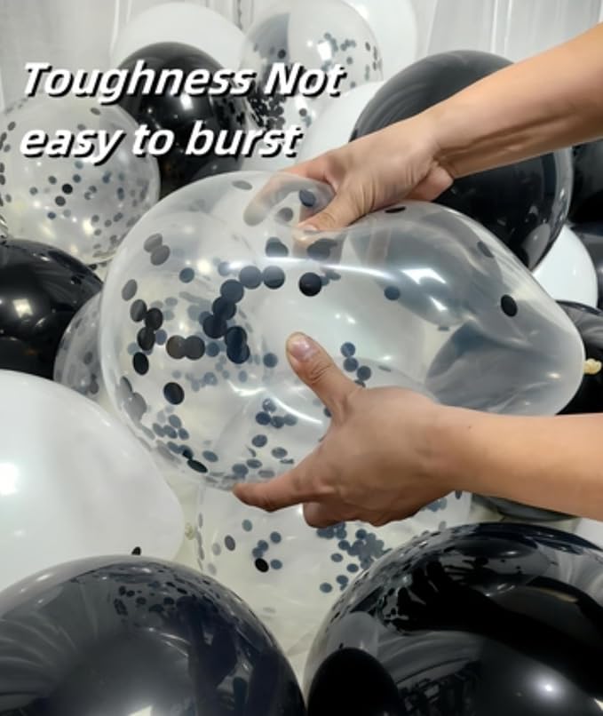 300 Pack Black and White Balloons 12 Inch Black Confetti Balloon - Image 3