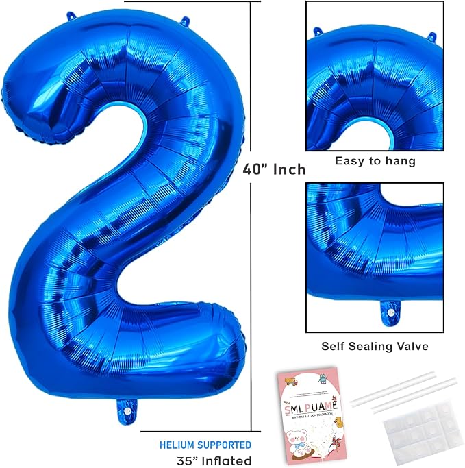 40 Inch Navy Blue 2 Balloon for 2nd Birthday Party, Helium Giant Foil Number 2 - Image 3