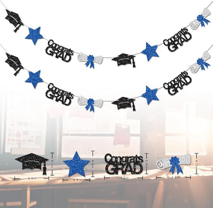 Blue Congrats Grad Banner Graduation Decorations Class of 2026 Glitter Star - Image 3