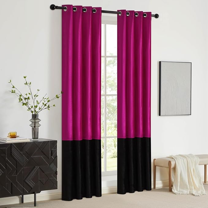 BULBUL Modern Hot Pink Black Velvet Curtains Luxury 84 inch - Image 5