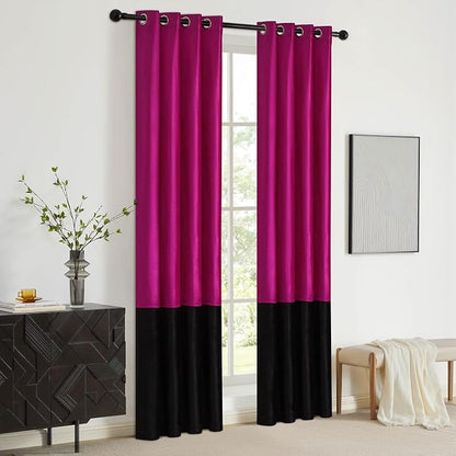 Modern Hot Pink Black Velvet Curtains Luxury 108 inch - Image 5