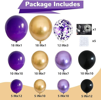HILAVO Purple Black and Gold Balloon Arch Kit Graduation Balloon Garland Dark - Image 2