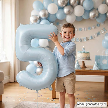 Baby Blue Number 5 Balloon 40 Inch, Sky Pastel Foil Numeral Party Supplies | - Image 2