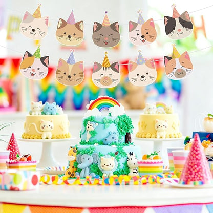 Hooqict Happy Birthday Banner Cat Birthday Decorations Party Banner Garland Sign - Image 3
