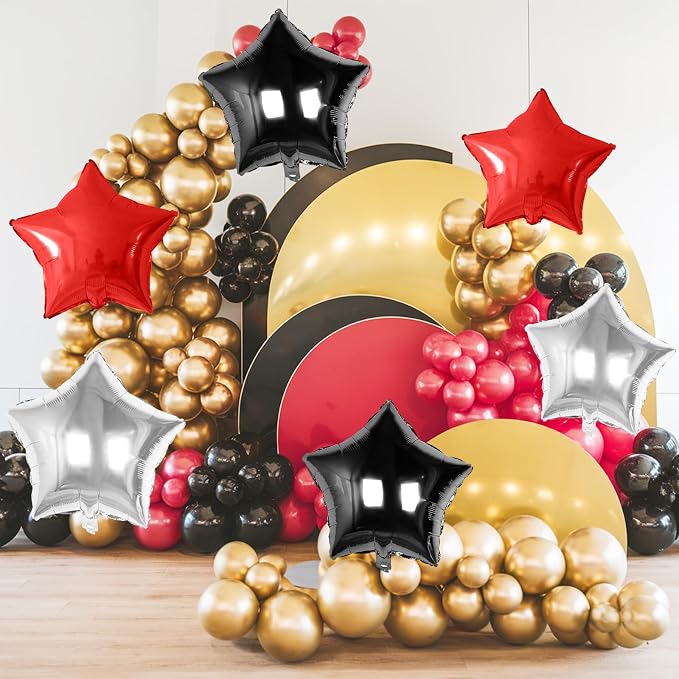 Red Black Silver Star Foil Balloons, 18 Inch Red and Black Stars Balloons - Image 5