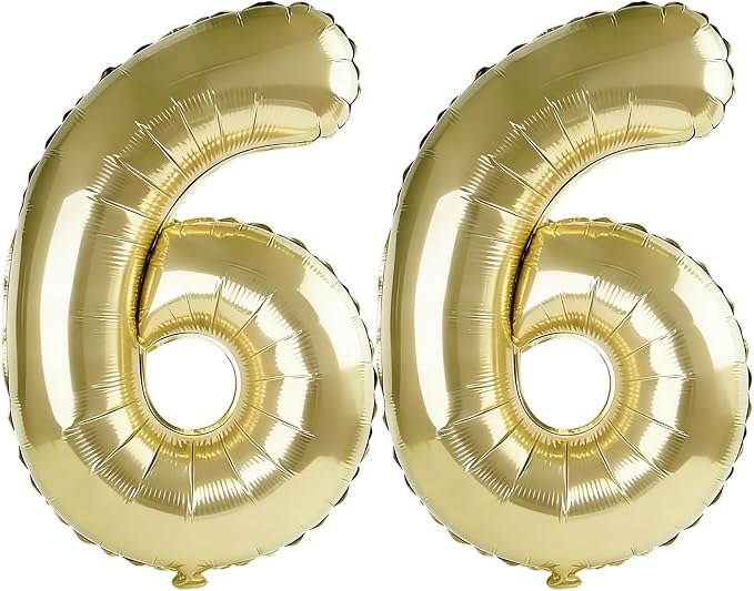 40 Inch Number 66 Balloons for 66th Birthday Party Decorations, 0-100 Champagne by FOBELEC
