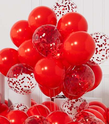 AULE 42Pcs Latex 12 Inch Red Confetti Balloons Set | Red Party Balloons by AULE
