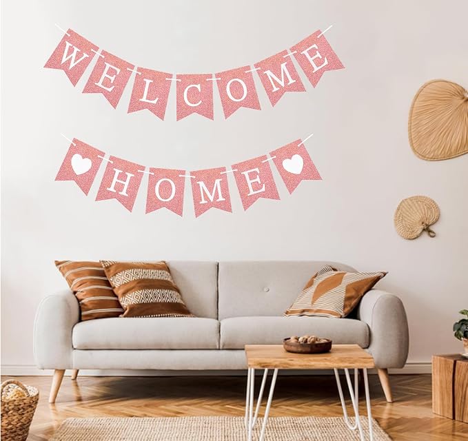 Welcome Home Banner Decorations Glitter Rose Gold Bunting Backdrop - Image 2