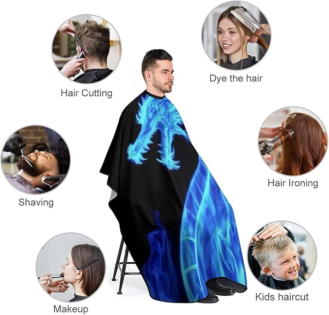 Professional Haircut Salon Cape Hair Cutting Barber Cape for Men Women Blue Fire Flames Dragon