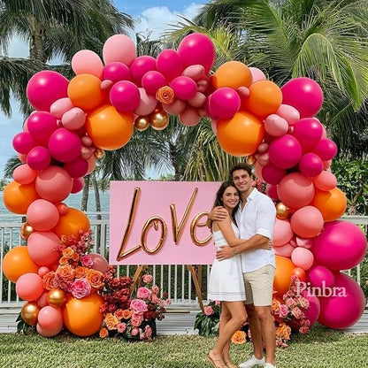 Pink Orange Balloon Garland Double Stuffed Hot Pink Orange Gold Metallic Pastel - Image 9
