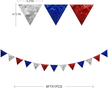 pinkblume Red Blue Silver Decorations Double Sided Sequin Fabric Triangle - Image 2