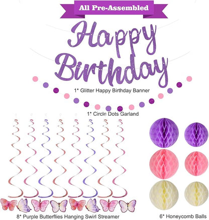 YEOCU Birthday Decorations, No DIY Pre-Strung Happy Birthday Banner | Purple - Image 2