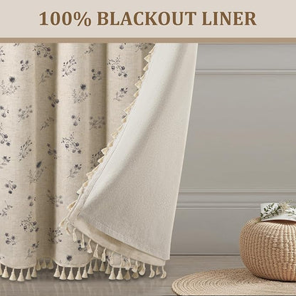 Boho Floral 100% Blackout Curtains 84 Inch 2 Panels Black | Farmhouse Vintage - Image 6