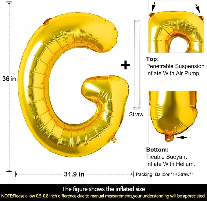 Lovoir 40 Inch Large Gold Letter G Balloons Big Size Jumbo Mylar Foil Helium - Image 2