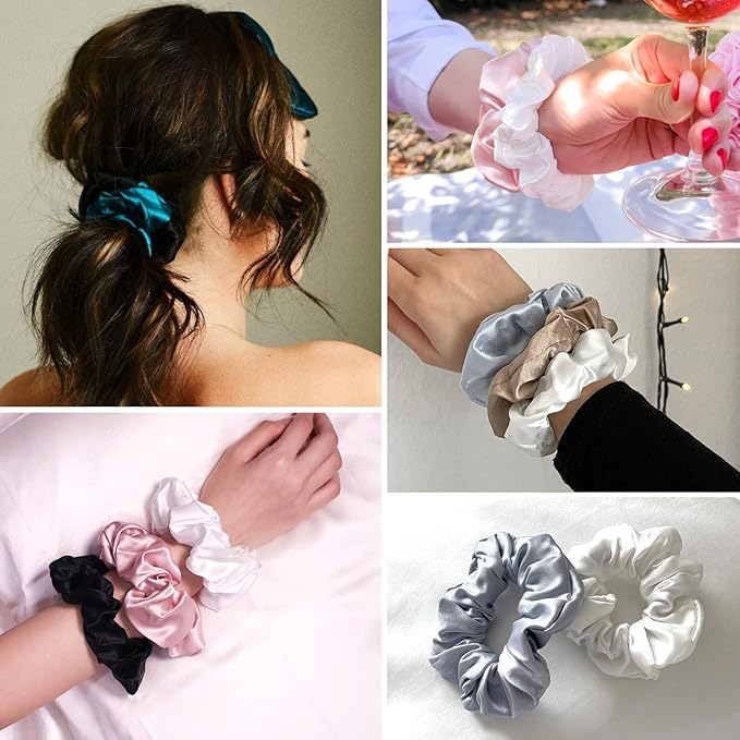 LILYSILK Silk Scrunchies and Ponytail Holders for Frizz & Breakage Prevention, 100% Mulberry Silk, Elastic Hair Ties, 15Pc, Random Color