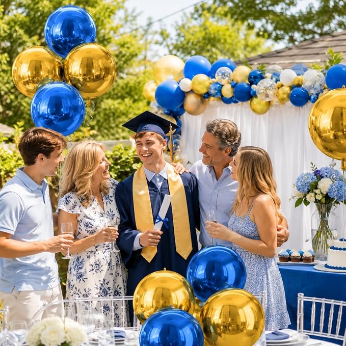 Blue an Gold Balloon Foil, 22 Inch 4D Metallic Balloons, Round Foil Balloons - Image 3