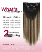 Moresoo Clip in Hair Extensions Real Human Hair Balayage Double Weft Clip in Extensions Human Hair for Long Straight Ombre Black to Brown with Caramel Blonde 7pcs 120g 24inch