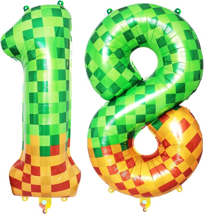 40 Inch Pixel Foil Number 18 Balloon by TNCDJKPA