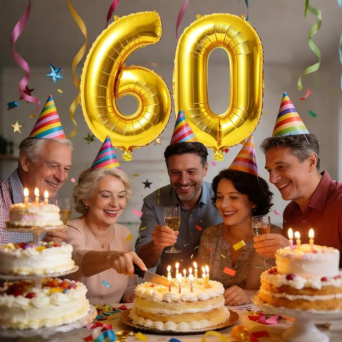 40 Inch Number 60 Balloons for 60th Birthday Party Decorations, 0-100 Gold - Image 2