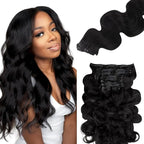 Lashey Seamless Clip in Hair Extensions Human Hair 150g 9pcs 20 Inch Body Wave #1 Jet Black Clip in Hair Extension for Women Natural Hair Extension