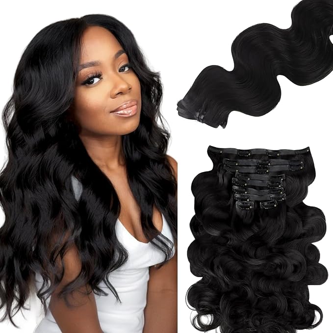 Lashey Seamless Clip in Hair Extensions Human Hair 150g 9pcs 22 Inch Body Wave #1 Jet Black Clip in Extensions for Women Natural Hair Extensions
