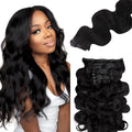 Lashey Seamless Clip in Hair Extensions Human Hair 130g 9pcs 18 Inch Body Wave #1 Jet Black Human Hair Extensions Clip ins for Women