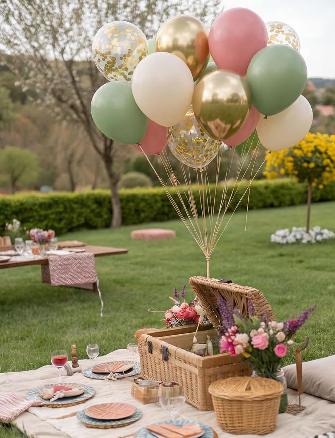 Pink and Green Balloons, Latex Party Decor | Sage Green Blush Pink Gold - Image 2