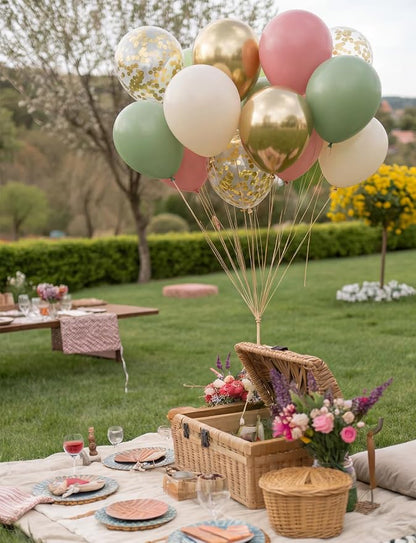 Pink and Green Balloons, Latex Party Decor | Sage Green Blush Pink Gold - Image 2