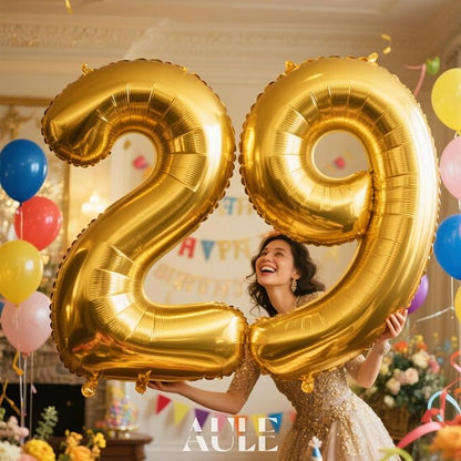 AULE 40 Inch Gold 29 Balloon Number Foil 0-9 Birthday Big Numbers | Birthday - Image 2