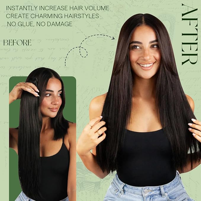 RUNATURE Clip in Hair Extensions Human Hair, 22 Inch Real Hair Extensions Clip Ins, Straight Human Hair Clip in Extensions, Remy Hair, Easy to Install, Natural Looking 120g 7pcs #2 Darkest Brown