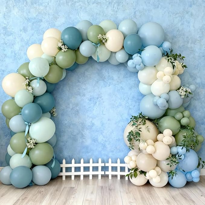 Sage Green Dusty Blue Balloons for Baby Shower Birthday Party Decorations | - Image 3