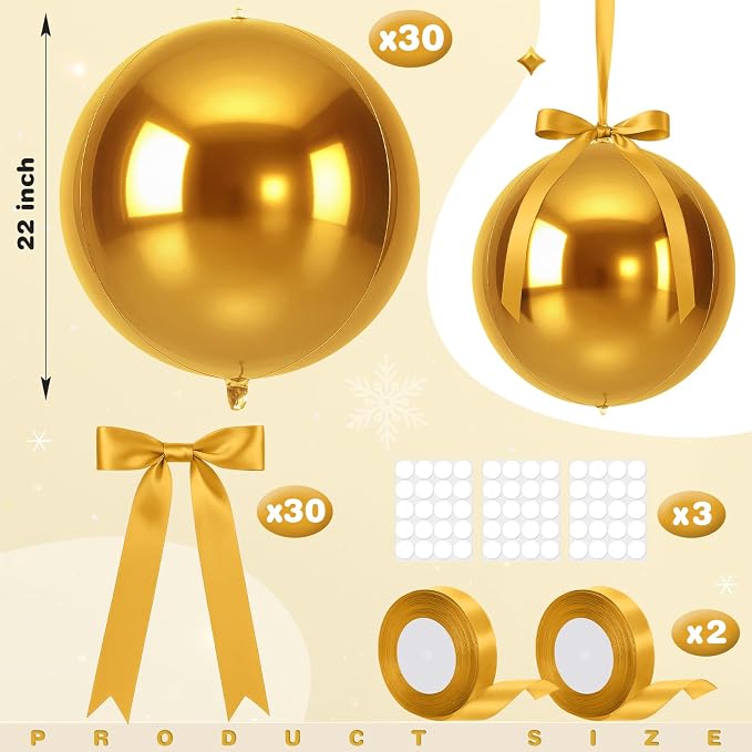 Jenaai 30 Set Round Foil Balloons Bulk 22 Inch 4d Metallic Giant Balloons Set - Image 3